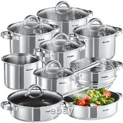 15-Piece Kitchen Cookware Set in Stainless Steel Suitable for Induction