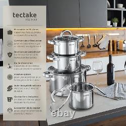 15-Piece Kitchen Cookware Set in Stainless Steel Suitable for Induction