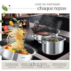 15-Piece Kitchen Cookware Set in Stainless Steel Suitable for Induction