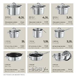 15-Piece Kitchen Cookware Set in Stainless Steel Suitable for Induction