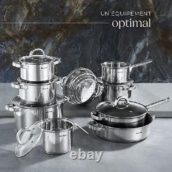 15-Piece Kitchen Cookware Set in Stainless Steel Suitable for Induction