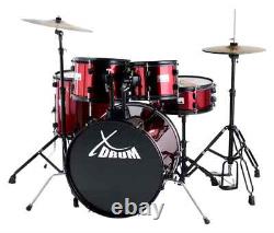 20'' Acoustic Drum Kit Complete Studio Set with Stool and Red Cymbals