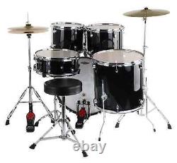 20 Acoustic Drum Set Drumkit Cymbal Stool Pedal Sticks Black