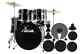 20'' Black Acoustic Drum Kit Set With Hardware, Stool, Wooden Cymbals
