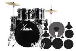 20'' Black Acoustic Drum Kit Set with Hardware, Stool, Wooden Cymbals