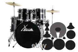 20'' Black Acoustic Drum Kit with Hardware, Stool, and Wooden Cymbals