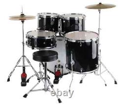 20'' Black Acoustic Drum Kit with Hardware, Stool, and Wooden Cymbals