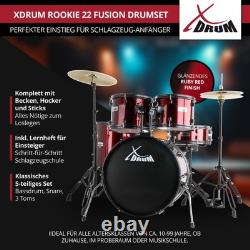 22'' Acoustic Drum Kit Fusion Complete Set Stool Cymbals Red Set