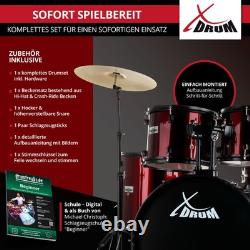 22'' Acoustic Drum Kit Fusion Complete Set Stool Cymbals Red Set