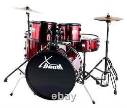22'' Fusion Acoustic Drum Kit Complete Set with Stool Cymbals Red Set