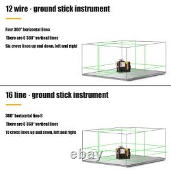 3D Laser Level 12 Lines 360° Green Self-Leveling with 12V Battery Included New Professional