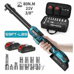 3/8' 80Nm Cordless Electric Ratchet Wrench with LED, 2 x 21V Batteries + Sockets + Bag