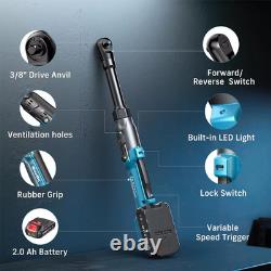3/8' 80Nm Cordless Electric Ratchet Wrench with LED, 2 x 21V Batteries + Sockets + Bag