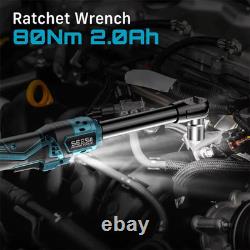 3/8' 80Nm Cordless Electric Ratchet Wrench with LED, 2 x 21V Batteries + Sockets + Bag