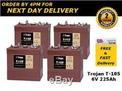 4x Trojan T105 Battery Slow Discharge 225ah 1000 Recharge Cycles