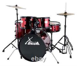 Acoustic 20'' Studio Complete Drum Kit with Stool, Cymbals, and Red Set