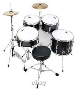 Acoustic Drum Kit 16'' for Child Junior Set Pedal Stool Drumsticks Black