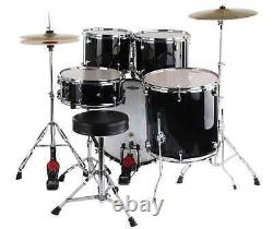 Acoustic Drum Kit 20'' Black Complete Set Cymbals Stool Hardware Pedal