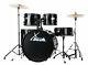 Acoustic Drum Kit 22'' Fusion Complete Set With Stool, Cymbals, And Black Finish