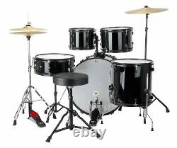Acoustic Drum Kit 22'' Fusion Complete Set with Stool, Cymbals, and Black Finish