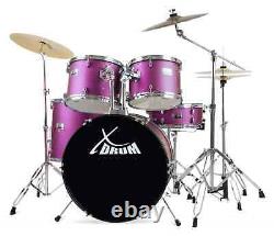 Acoustic Drum Kit 22'' Purple Complete Set Cymbals Stool Hardware Pedal