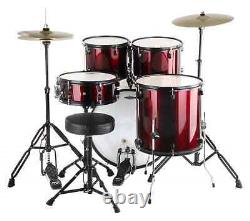 Acoustic Drum Set 22'' Studio Complete Kit Stool Cymbals Red Set