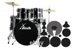 Acoustic Drumset Kit 22'' Wood Set Silent Pad Black Stool