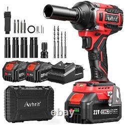 Avhrit Cordless Brushless Impact Wrench with Two 4.0Ah Batteries 700Nm Torque