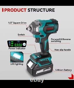Brushless Cordless Impact Wrench with 2x Batteries & 1200Nm Impact Wrench