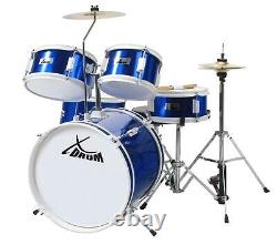 Children's 5-Piece 16'' Drum Kit Complete with Wood Drum, Stool, and Blue Drumsticks