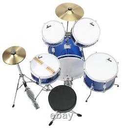 Children's 5-Piece 16'' Drum Kit Complete with Wood Drum, Stool, and Blue Drumsticks