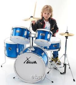 Children's 5-Piece 16'' Drum Kit Complete with Wood Drum, Stool, and Blue Drumsticks
