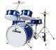 Children's Drum Kit 5 Drums 16'' Complete Wood Drum Stool Drumsticks Blue