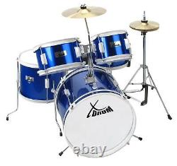 Children's Drum Kit 5 Drums 16'' Complete Wood Drum Stool Drumsticks Blue