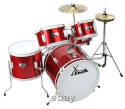 Children's Drum Kit 5 Drums 16'' Complete Wooden Drum Stool Red Sticks