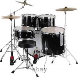 Complete Acoustic Drum Kit 20'' Black Set with Cymbals Stool Hardware Pedal