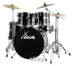 'Complete Black 20'' Acoustic Drum Kit with Cymbals, Stool, Hardware, and Pedal'