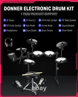 Donner DED-200 Lite Electronic Drum Set Course, Headphones, Seat