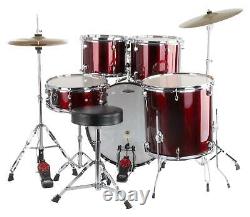 Drum Kit Acoustic 20'' Red Hardware Stool Cymbals Set