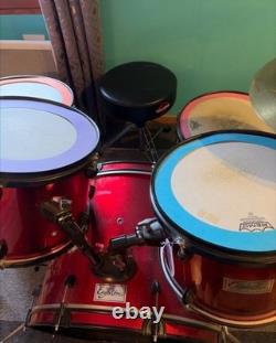 Drum kit, stool, practice kit, and music stand