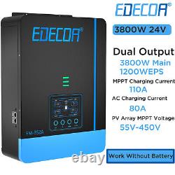 EDECOA 3800W Hybrid Inverter 24V 220V MPPT 110A PV 55-450V Works Without Battery