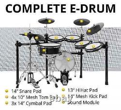 Electronic Drum Kit 10 Mesh Pads Wooden Shell 720 Sounds USB MIDI
