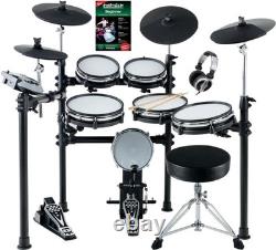 Electronic Drum Kit Set with Mesh Pads, MIDI USB Module, Stool, and Headphones