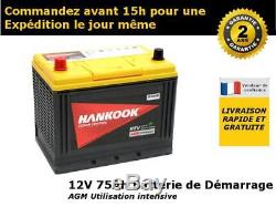 Hankook AXS65D26R 12V 75Ah AGM Batterie de Démarrage 260x171x220mm 