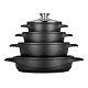 Induction 8-piece Aluminum Cast Iron Cookware Set, 3 Pots, Lids