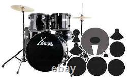 Kit Acoustic Battery 22'' Complete Set Sourdine Stool Cymbals Black