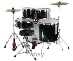 Kit Acoustic Battery 22'' Drum Complete Set Cymbals Stool Black