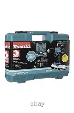 MAKITA Cordless Hammer Drill Driver + 2 18V Batteries + 74 Accessories