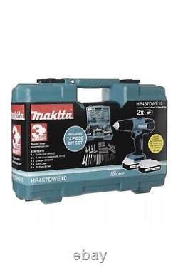MAKITA Cordless Hammer Drill Driver + 2 18V Batteries + 74 Accessories