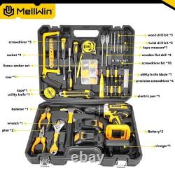 MELLWIN 21V Impact Drill 25+3 Torque Settings with 45 Accessories + 2 Batteries